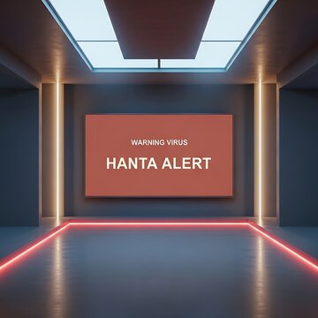 Hanta alert warning virus on large screen in modern room