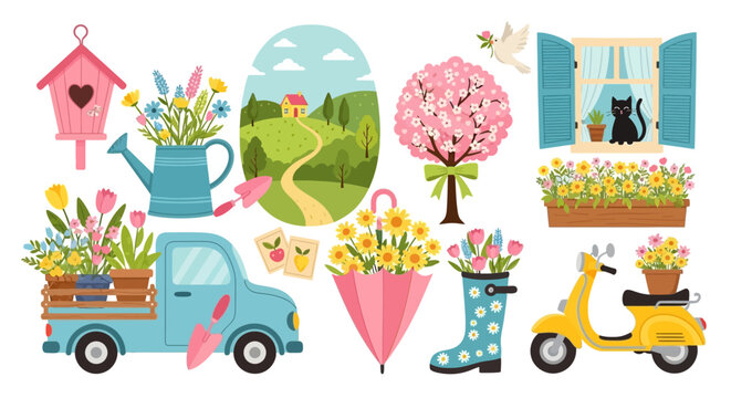 Whimsical Spring Gardening Vector Clip Art Collection