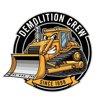 Demolition crew bulldozer logo construction machinery and earthmoving