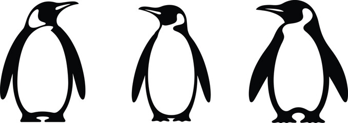 Penguin silhouette icon set, cute polar animal graphics for arctic winter wildlife design elements © RENYRANI