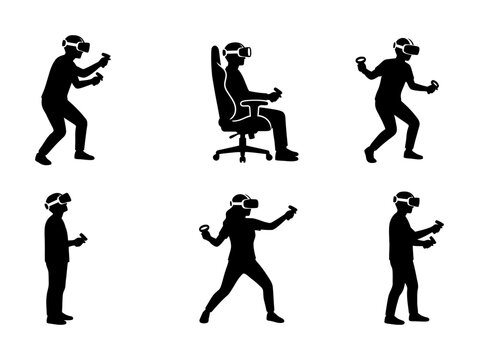 Modern Virtual Reality People Silhouettes Set for Gaming Technology Concepts