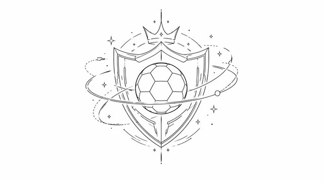 Minimalist Soccer Ball Shield Emblem with Crown and Orbiting Rings