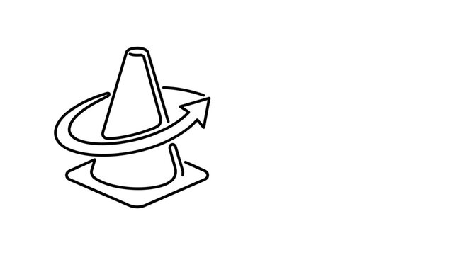 Minimalist Traffic Cone Icon with Rotation Arrow