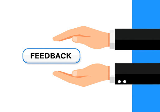 Business hands holding a feedback button