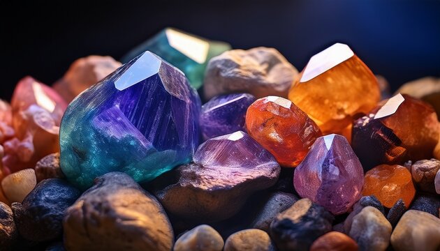 colorful rare earth minerals and raw rocks representing mining industry resource economy global supply chains and strategic material extraction