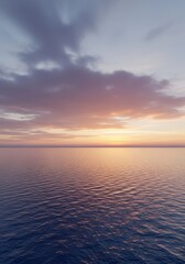Obraz premium A striking visual division of water and atmosphere, forming the natural horizon line across the expansive, endless seascape under soft cloud cover, sunset, depth, travel