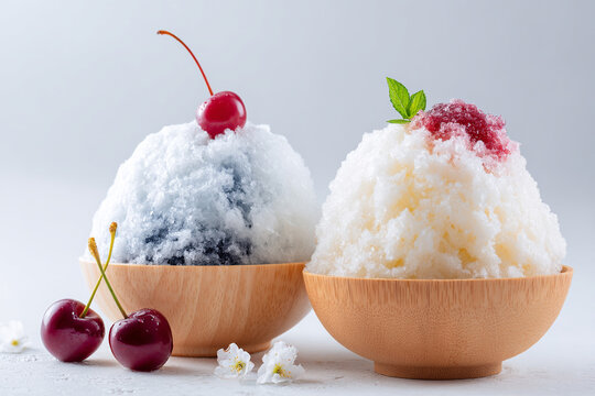 Japanese milk bingsu in wooden bowl