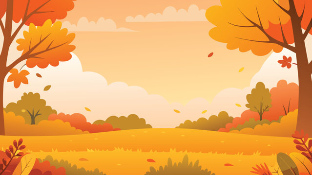 autumn landscape illustration with trees and falling leaves