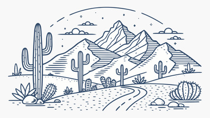 Desert landscape with cactus plants. © PixelVector Lab