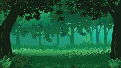 Fototapeta premium lush green forest illustration with dense trees and foliage