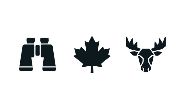 Canadian wildlife watching silhouette icons set
