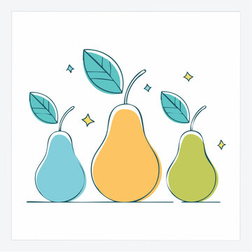 Three stylized pears with leaves and stars