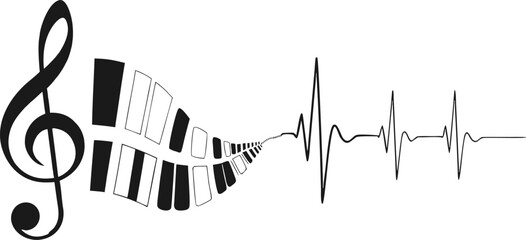 Music rhythm heartbeat icon with piano keys design. © Sadhin