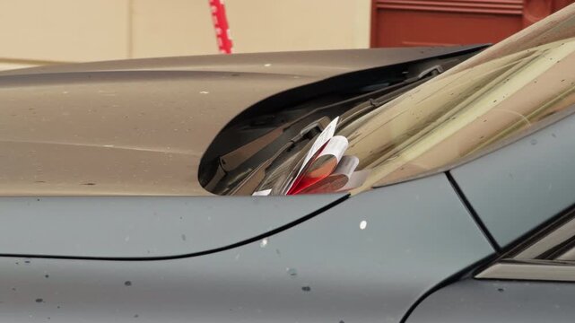 Parking ticket on windshield in a European city