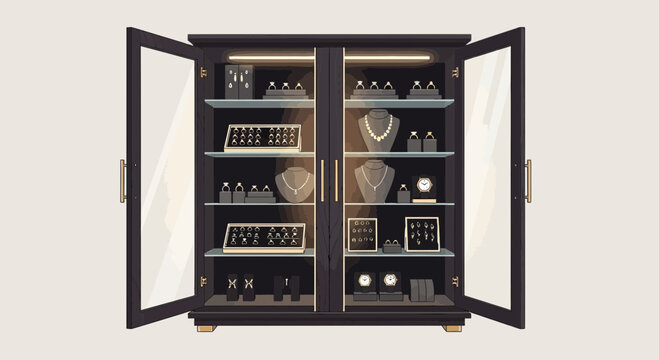 Jewelry cabinet with various accessories.