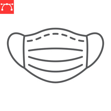 Medical mask line icon, hantavirus and respiratory protection safety sign, face mask healthcare vector icon, vector graphics, editable stroke outline sign