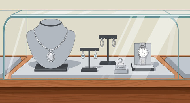 Jewelry Display Case With Necklace Earrings.