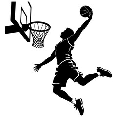silhouette of a female basketball player slam dunk, scoring the ball to the net.vector illustration eps 10 © Pilangenceng art