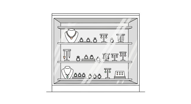 Jewelry Display Case With Necklaces Earrings.