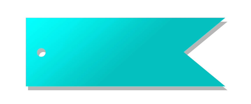 Cyan-to-teal gradient ribbon banner, flag bookmark, label, tag, paper, folder isolated on transparant background. Cyan Gradient Fishtail Ribbon Banner Tag. Copy space 