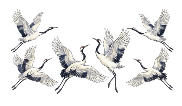 Watercolor Japanese crane bird illustration vector isolated on white background