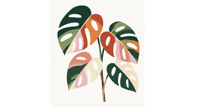 Abstract tropical plant illustration with colorful leaves and decorative pattern.