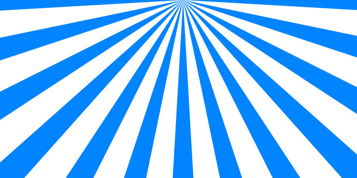 Blue and white sunburst background with radial stripes isolated on transparent background
