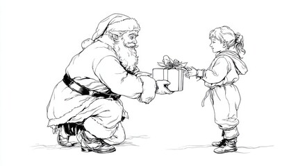 Obraz premium Santa Claus Giving Present to Happy Child in Festive Holiday Scene