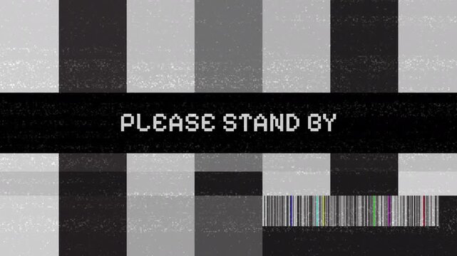 Vintage Television Test Pattern Please Stand By Screen Glitch Effect.