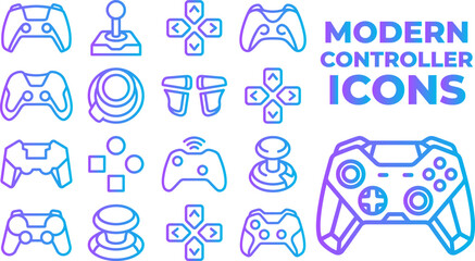 Modern controller icons set with gamepads joysticks and console accessories for gaming technology and entertainment. © BM