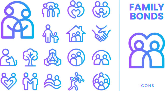 Family bonds icon set graphic design vector illustration colorful gradient collection.