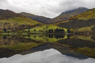 Reflection in Loch Earn, Highlands, Trossachs National Park, Glasgow, Scotland, United Kingdom