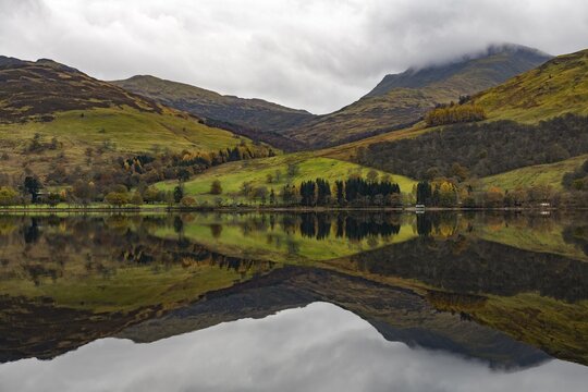 Reflection in Loch Earn, Highlands, Trossachs National Park, Glasgow, Scotland, United Kingdom