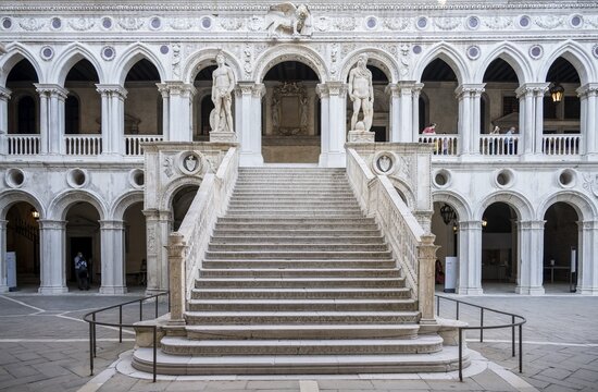 Stairs with statues, stairway to the Doge's Palace, Venice, Veneto, Italy