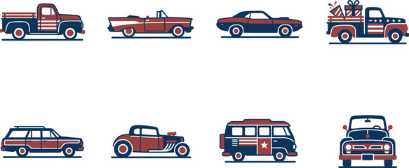 American style vintage cars and trucks in red white and blue colors  various models © AhammadMiran99