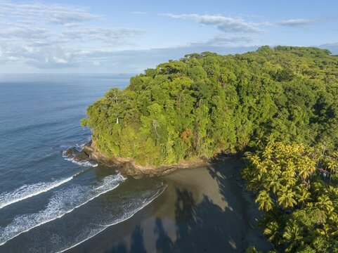 Aerial view, ocean and coast with rainforest, Playa Ventanas, Puntarenas province, Costa Rica