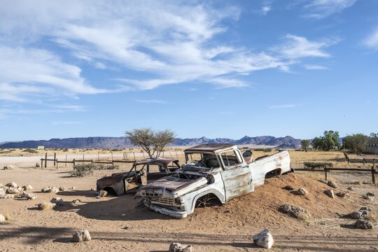 Wrecked car of a vintage car, Solitaire, Khomas region, Namibia
