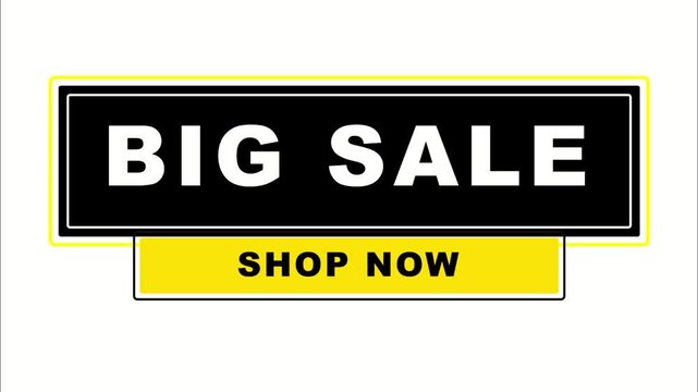 Big sale typography animated shop now button animation vector graphics, Big sale banner animation with shop now button