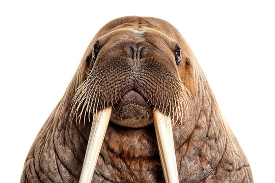 Walrus face head isolated on transparent background PNG element