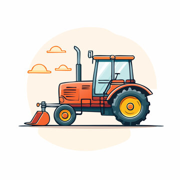 Orange Tractor with Front Loader Illustration