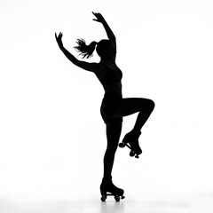 Fototapeta premium Silhouette of a person roller skating against a white background
