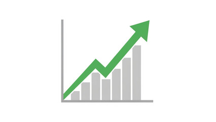 Obraz premium Green Upward Arrow Over Bar Chart Showing Growth in Business or Financial Data