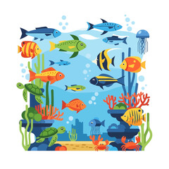 Fototapeta premium Colorful underwater world scene with diverse marine life