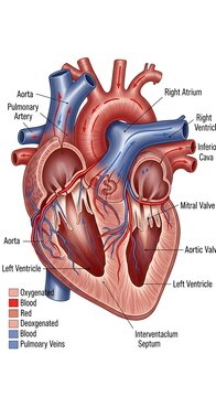 Detailed human heart anatomy diagram.