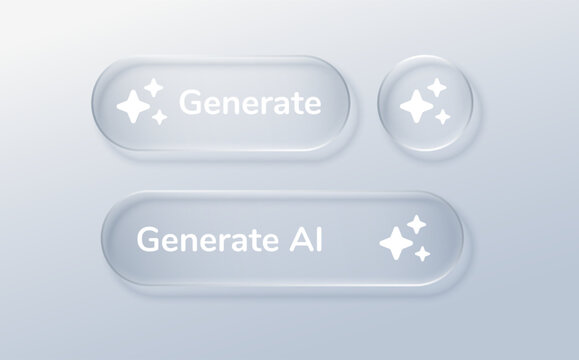 Ai prompt generate for glass icon button and ui transparent box. Text star artificial for search 3d symbol and app liquid agent. Ai toggle frame for glass element effect and icon tool bar.