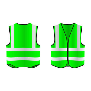 Green Reflective Safety Vest Front View Isolated Vector