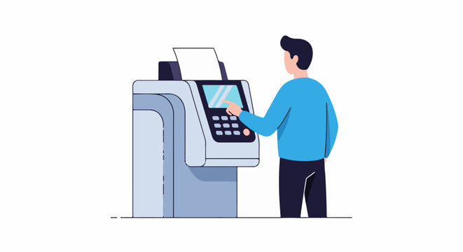 Person interacting with a multifunctional office machine