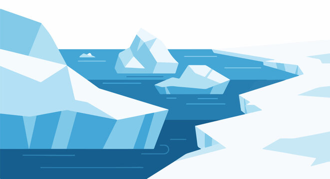 Stylized arctic scene with ice floes and water under a white sky