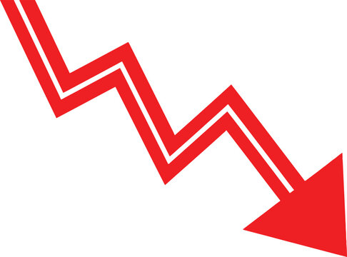 Red zigzag downward arrow symbol showing a financial decline or negative trend Vector