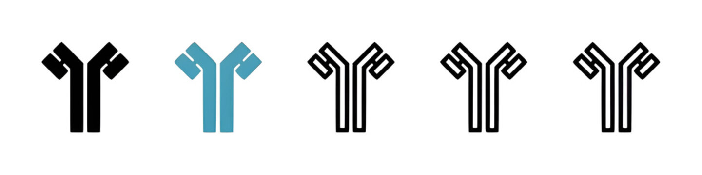 Antibody vector illustration set. Antibody immunoglobulin immunotherapy icon for UI designs. Thin line customizable illustration. Contour symbol. Vector isolated outline drawing. Editable stroke
